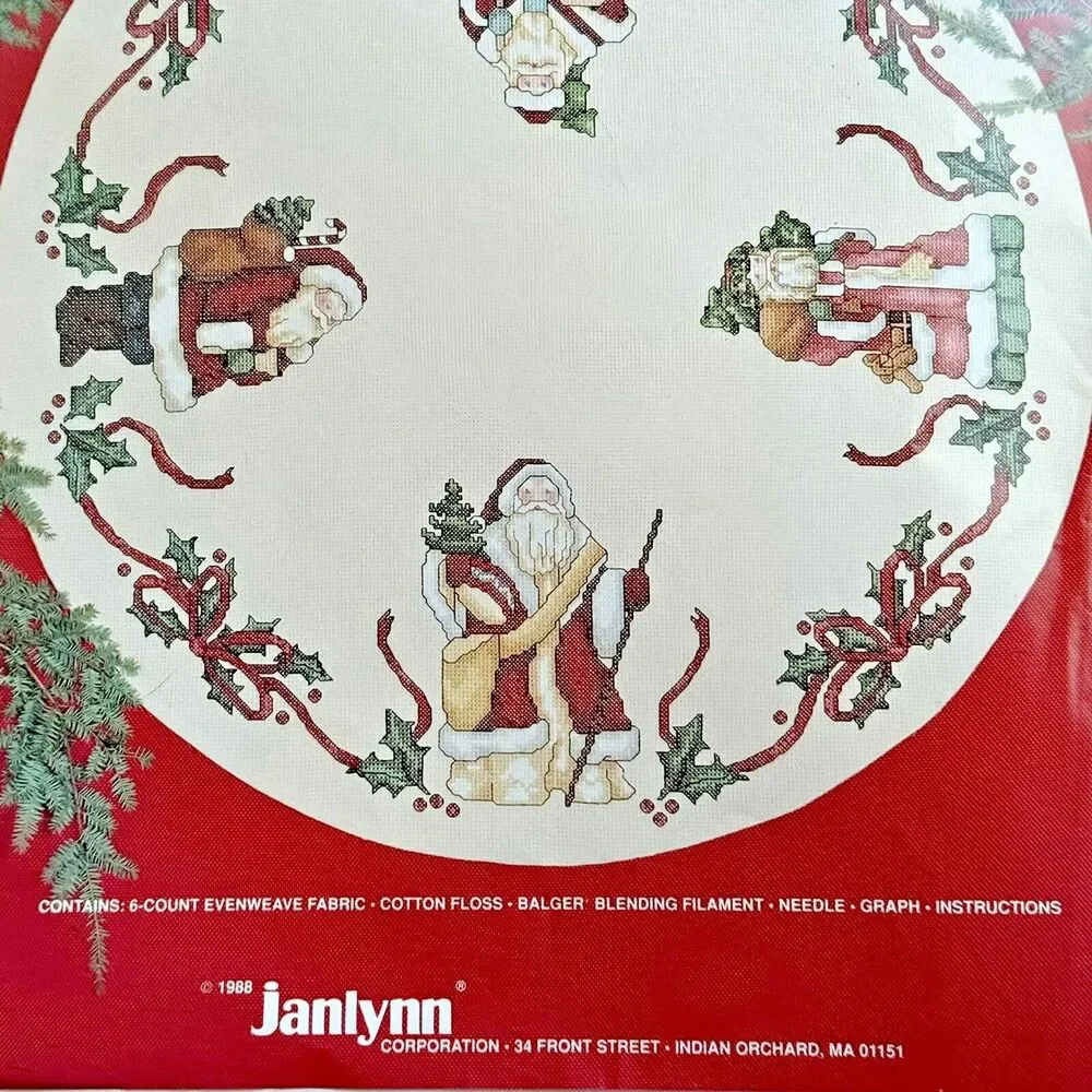 Counted Cross Stitch Santa Tree Skirt Kit Janlynn Christmas Holiday READ STARTED